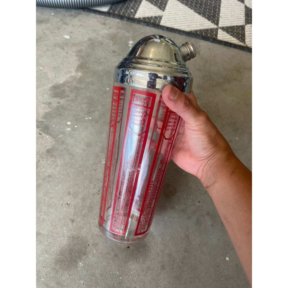 Vintage Glass Cocktail Shaker Red Recipe Print Chrome Top MCM Barware 9.5 Inch